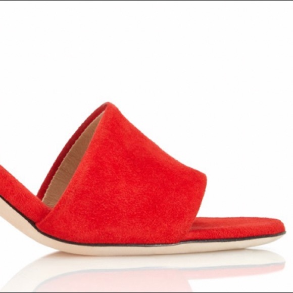 TAMARA MELLON ROCHE RED SUEDE SLIDES WITH WRAPPPED TRIANGLE HEEL SIZE 38 US 8 - Picture 6 of 16